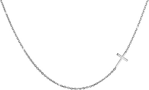 day.berlin Damen Kreuz Kette Cross in Silber, Halskette 45+5cm variable Länge, mit Kreuz Anhänger seitlich (19x11mm), Kreuzkette aus 316L Edelstahl, nickelfrei und wasserfest