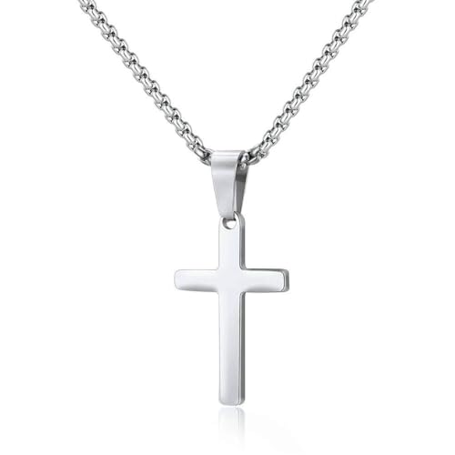 CPSYTE Kreuz Kette Herren Silber Kette mit Kreuz Anhänger Kette Hip-Hop Kette Halskette Christentum Schmuck Herren - Silber - 45cm