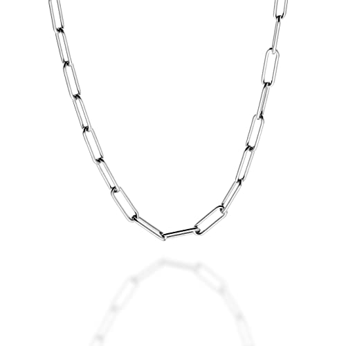 Quadri - 925er Silberkette Elegante Halskette (Büroklammer)versilbert für Männer und Frauen aus 925er Echtsilber - Breite 4.5mm -Länge 45cm mit weiterer Verlängerung von 5 cm -Zertifikat Made in Italy