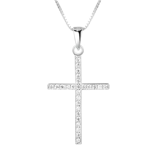 NicoWerk Damen Silberkette Kreuz aus 925 Sterling Silber Schmal Filigran mit Stein Zirkonia Glänzend SKE691