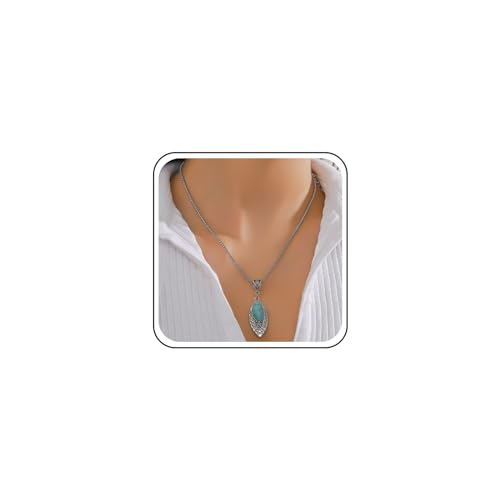 Cimenexe Bohème Türkis Choker Halskette Silber Türkis Stein Anhänger Halskette Blauer Stein Hohlen Filigrane Kette Halskette Natürlichen Edelstein Halskette Schmuck Für Frauen Und Mädchen Geschenke