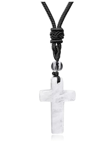 CrystalTears Kreuz Kette Bergkristall Kreuzanhänger mit verstellbare Halskette Damen Herren Amulett Schmuck spirituelle Geschenk