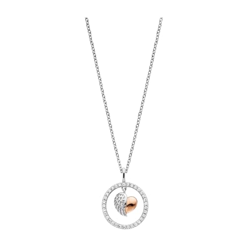 Engelsrufer Kette Herzflügel Bicolor für Damen aus 925er Sterlingsilber - Zirkonia - Karabinerverschluss - Länge: 42+4+4cm
