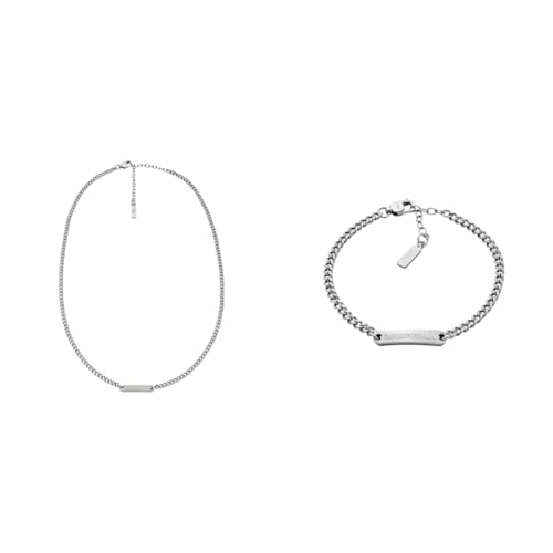 Emporio Armani Herren Set Halskette und Armband aus silberfarbenem Edelstahl, Set
