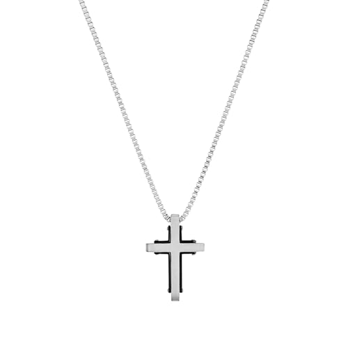 s.Oliver Kette mit Kreuzanhänger für Herren, Edelstahl, Silber/Schwarz, IP Schwarz