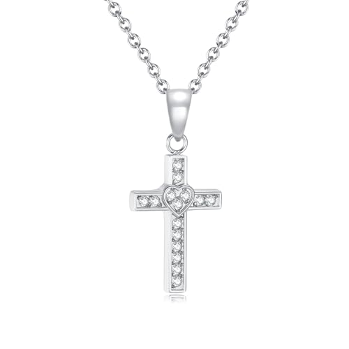 TIZU Kreuz Kette Damen,Cz Kreuz Anhänger Halskette aus Edelstahl Schmuck Geschenk Für Frauen,Mädchen