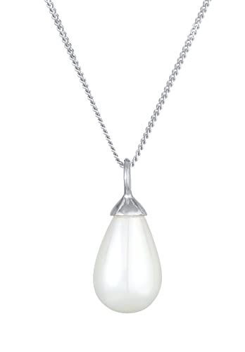 Damen Halskette aus 925 Sterling Silber mit einer echten Süßwasserperle, Kette mit Perle in Tropfenform, Silberkette mit Perlenanhänger (15 mm) für Frauen, Länge 60 cm