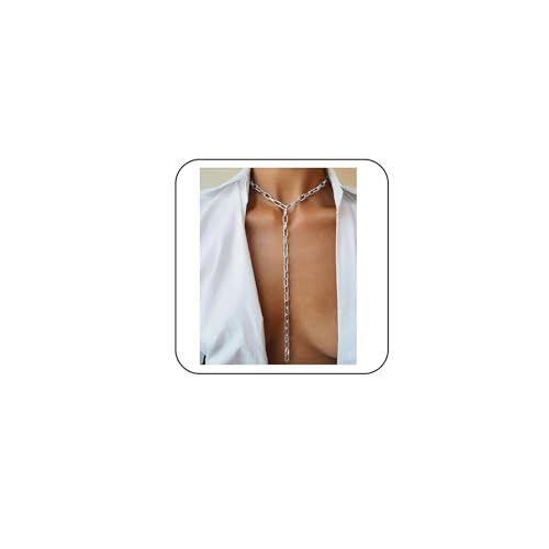 TseenYi Büroklammerkette Y Lariat Halskette Silber Kette Lariat Halskette Klobige Kette Y Tropfen Halskette Lange Büroklammerkette Y Form Baumeln Halskette Anhänger Halskette