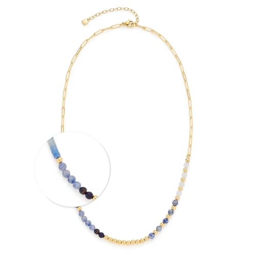 JEWELS BY LEONARDO Halskette Belinda • kurze Paperclip-Kette aus goldfarbenem Edelstahl • Mix aus zart farbigen Halbedelsteinen • 45-50 cm Länge • Schmuck Geschenk für Frauen • 024569