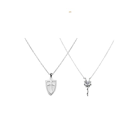 KISOARTWQ Matching Necklace Paare Anhänger Halskette fossil Kette Damen Halskette Damen Ritter und Prinzessin 925 Sterling Silber Paare Halskette，His & Hers Matching Set Lovers Gift(Color:C,Size:)