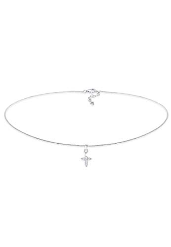 Elli Halskette Damen Choker Kreuz Religion mit Zirkonia Kristallen in 925 Sterling Silber