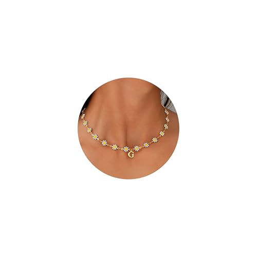 TINGN Gänseblümchen Kette Damen - 14K Gold Vergoldet Ketten mit Buchstaben G Personalisierte Kette für Mädchen Frauen Geburtstagsgeschenk für Mama Freundin Trauzeugin Geschenk Beste Freundin Geschenke