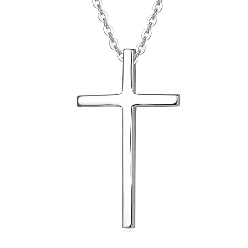 Carleen Solide 14 Karat 585 Weiß Gold Kreuz Christian Anhänger Kette Minimalist Halskette Schmuck für Damen Mädchen Baby Kinder mit Geschenk Box - Verstellbare Kettenlänge: 40 + 5 cm