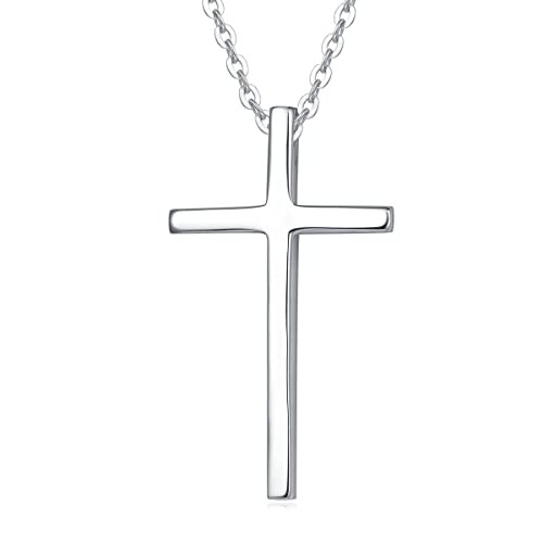 Solide 14 Karat 585 Weiß Gold Kreuz Christian Anhänger Kette Minimalist Halskette Schmuck für Damen Mädchen Baby Kinder mit Geschenk Box - Verstellbare Kettenlänge: 40 + 5 cm