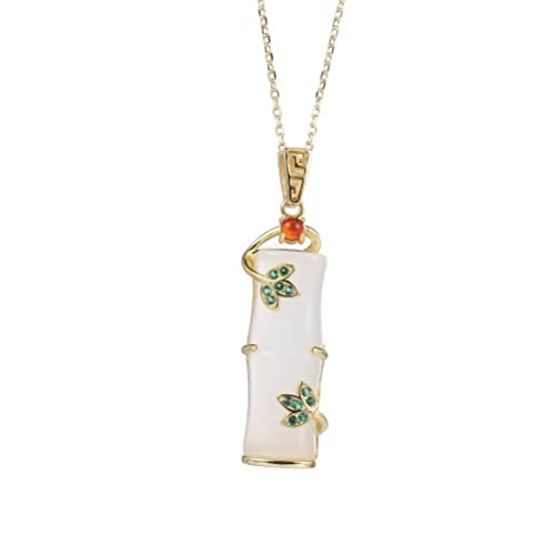 COLIFAS S925 Sterling Silber Chalcedon Bambus Halskette Damen Ethno Stil Schlüsselbein Kette Edelstein Anhänger Weiße Jade,Halsketten