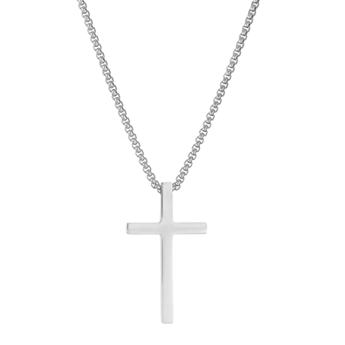 AFSTALR Silber Kreuz Kette Herren Kette mit Kreuz Anhänger Halskette Religiös Schmuck für Herren