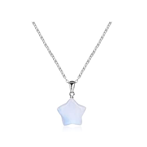 GAVU Elegantes Geschenk Damen Feine Silberkette mit Mondstein Stern Anhänger Kristall Anhänger
