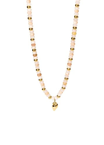 Purelei® Seafoam Kette – Edle Perlenkette mit Muschel-Anhänger aus Edelstahl in Gold, Silber oder Roségold – 40–45 cm – Quarzit-Jade & Edelstahl – Sommerliches Design (Gold)