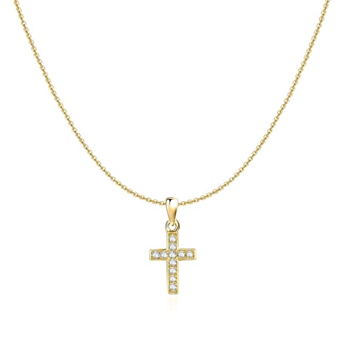 Kette für damen in silber 925 mit einem feinen Kreuz, das mit funkelnden Zirkonen verziert ist. Silberkette für damen ideal als Geschenk. Halskette für damen. Schmuck Damen (Vergoldung)
