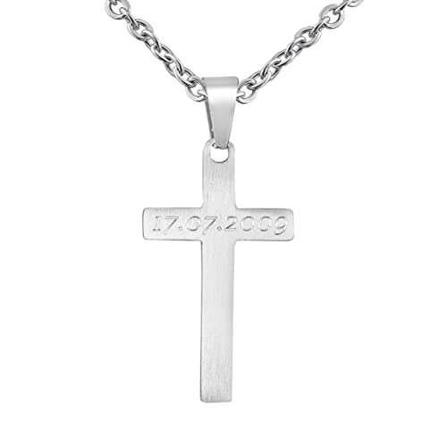 Hanessa Personalisierte Kette mit Gravur Edelstahl 45-60 cm mit Anhänger Kreuz mit  Vater unser  (spanisch) in silber - Halskette Männer und Frauen - Personalisierter Schmuck Damen Herren
