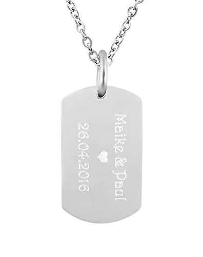 Hanessa Personalisierte Kette mit Gravur Edelstahl 45-60 cm mit Anhänger Dog Tag in silber - Personalisierte Halskette für Männer und Frauen - Personalisierter Schmuck Damen Herren