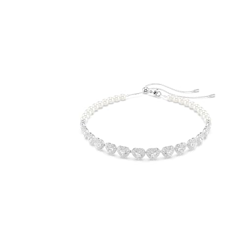 Swarovski Ariana Grande x Tennis Choker, Verschiedene Schliffe, Kristallperle, Herz, Weiß, Rhodiniert, Einheitsgröße