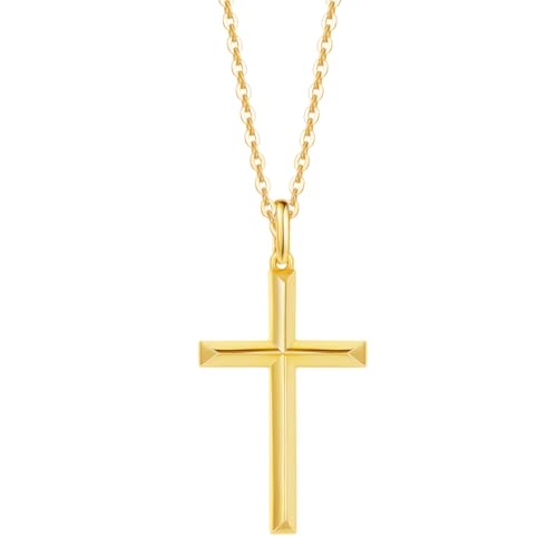 FANCIME Damen Halskette mit Kreuz Anhänger, 925 Sterling Silber mit Gelb Gold Plattiert Kette Geschenk Schmuck für Damen Mädchen - Verstellbar Kettenlänge: 40 + 5 cm