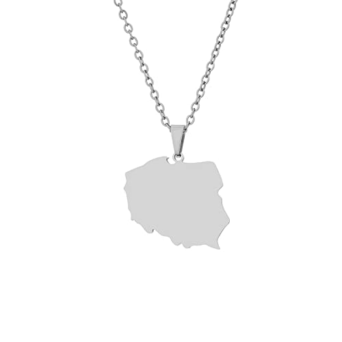 JEDTAKCT Polen-Karte-Flagge-Anhänger-Halskette – Damen-Herren-Schmuck, Glänzende Karte, Geometrisch, Ethno-Stil, Modisch, Studenten-Pullover-Kette, Charm-Geschenk-Anhänger, Weiß, 50 Cm