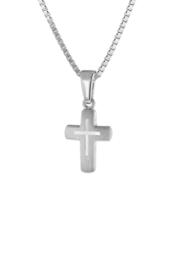 trendor Kinder-Halskette mit Kreuz 925 Silber Kette für Mädchen und Jungen, Silberkette mit Kreuz-Anhänger, Kreuzkette für Kids 48870