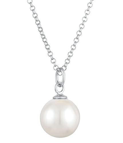 Damen Halskette mit Perlen Anhänger aus 925 Sterling Silber, Silberkette mit runden Perlenanhänger (10 mm), Länge 45 cm