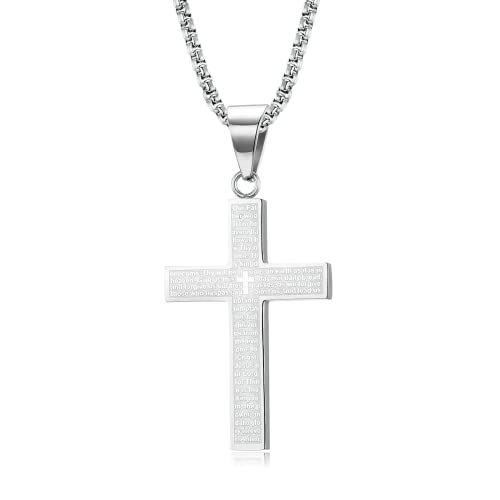 MERTTURM Kreuz Halskette für Herren, Schmuck Edelstahl, Kreuz Anhänger mit 60cm Kette, Farbe Silber(lichtecht & schweißfest)