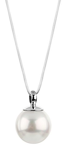 Nenalina Damen Halskette und Perlen-Anhänger mit weißer Muschelkernperle (14 mm), Kette mit Frauen Schmuck Anhänger Perle, 45 cm Damenkette 925 Sterling Silber, Brautschmuck, KAS-227