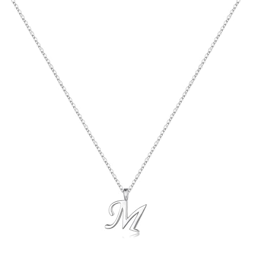 TINGN Silber Kette mit Buchstaben Damen Mädchen, Halskette Damen Silber 925 Initiale M Kette Damen Silber Halskette Buchstaben Kette Silberkette Damen Schmuck Geschenke für Frauen Mädchen Geschenke