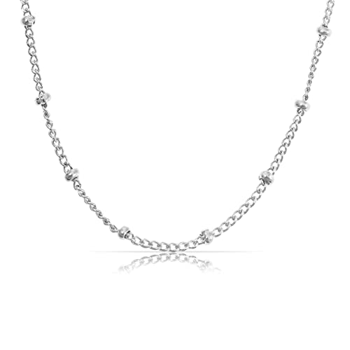 Made by Nami Minimalistische Halsketten Damen • Dezente Edelstahl Halskette mit starkem Karabiner-Verschluss • Choker-Kette Frauen & Mädchen • Filigrane Gliederkette • Geschenk für Sie (Orbs Silber)