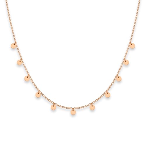 GD GOOD.designs Kette mit Coin Plättchen Roségold - Wasserfest I Boho Halskette für Damen mit 11 runden Anhängern I Plättchenkette mit 18 Karat Vergoldung