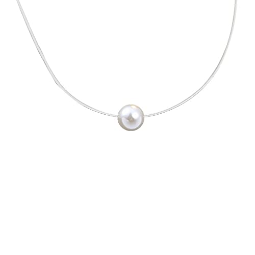 vissen Damen Unsichtbare Perle Halskette Transparente 925 Silber Kette Mit 8mm Perle Anhänger Choker Nylon Perlenkette