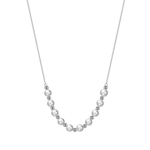 KnSam Kette 925 Silber Lang, Bead mit Perle Anhänger Halskette S925 Silber, Kette Damen Zart Silber, 48CM