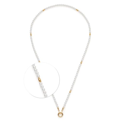 JEWELS BY LEONARDO Halskette Clip & Mix Christa • Hals-Schmuck aus goldfarbenem Edelstahl • weiße Imitationsperlen mit Goldelementen • 70-71,3 cm Länge • Schmuck Geschenk für Frauen • 025567