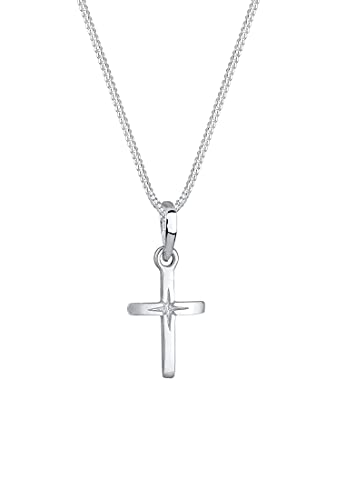 Elli Halskette Damen Kreuz Anhänger mit Sterngravur Filigran in 925 Sterling Silber