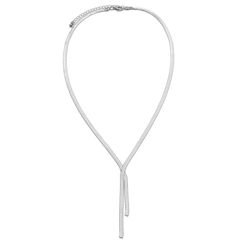 JewelryWe Choker Halskette Damen Schlangenkette: Silber Y-förmige Lange Kette mit Quaste Anhänger Schlange Knochen Kragen Halskette Einstellbar Halsband für Frauen Mädchen
