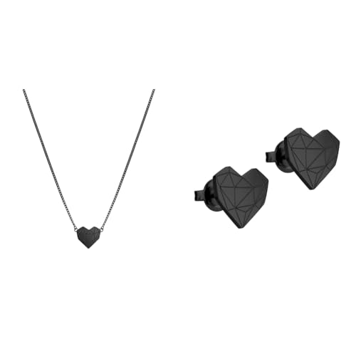 Liebeskind Damen-Collier Edelstahl (schwarz), LJ-0617-N-V 40 & Ohrringe aus Edelstahl in Schwarz LJ-0615-E-11