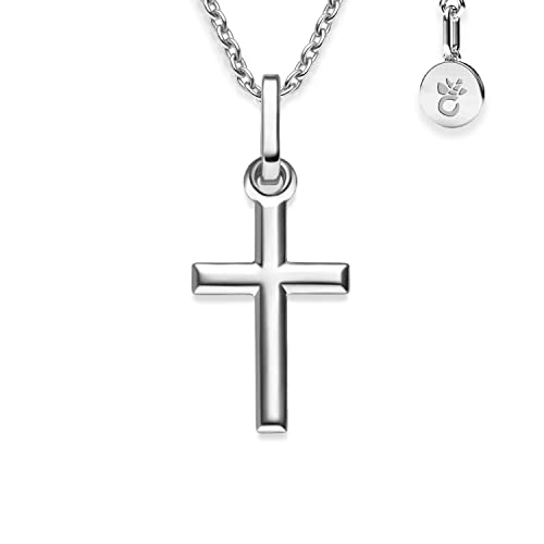 Amoonìc Kreuz Kette Taufkette Mädchen Junge Silber 925 mit Gravur | Halskette mit Kreuzanhänger klein Kreuzkette Baby Kinder | Schmuck Geschenk zur Geburt Taufe Taufgeschenk personalisiert Name Datum