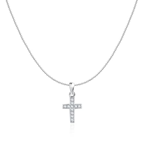 Kette für damen in silber 925 mit einem feinen Kreuz, das mit funkelnden Zirkonen verziert ist. Silberkette für damen ideal als Geschenk. Halskette für damen. Schmuck Damen (Versilberung)