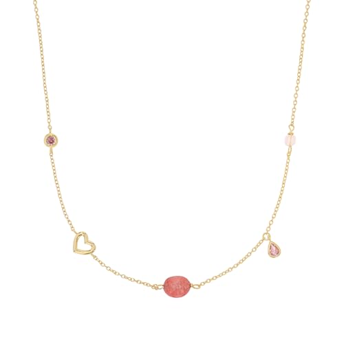 s.Oliver Kette mit Anhänger 925 Sterling Silber Damen Halsschmuck, mit Zirkonia synth., Chalzedon, 42+3 cm, Rosa, Herz, Kommt in Schmuck Geschenk Box, 2039713
