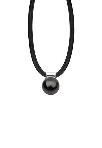 Nenalina Damen Halskette aus Kautschuk schwarz mit Perlen Anhänger, Damen-Kette Kautschukband mit 925 Sterling Silber Verschluss, Länge 42 cm, KAS-013
