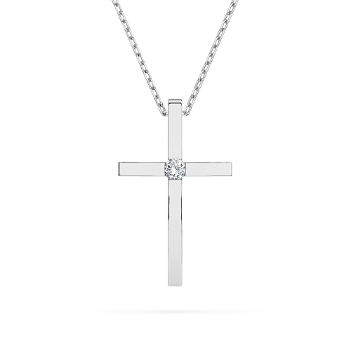 EDELIND Kreuzkette Weißgold 585 mit 1 Diamanten 0.03 ct - Echtgold Kreuz Anhänger Gold, Länge 45 (42+3) cm - Geschenk für Frauen