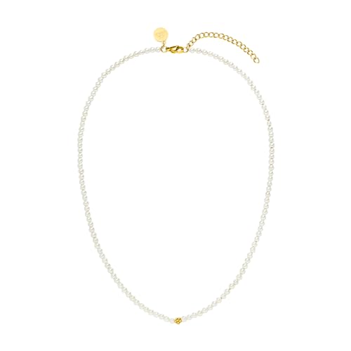 Purelei® Shiny Bloom Halskette, Damenhalskette aus Muschelkernperlen, Wasserfestes Perlenkette aus Edelstahl, Lange verstellbar 40-45 cm (Gold)