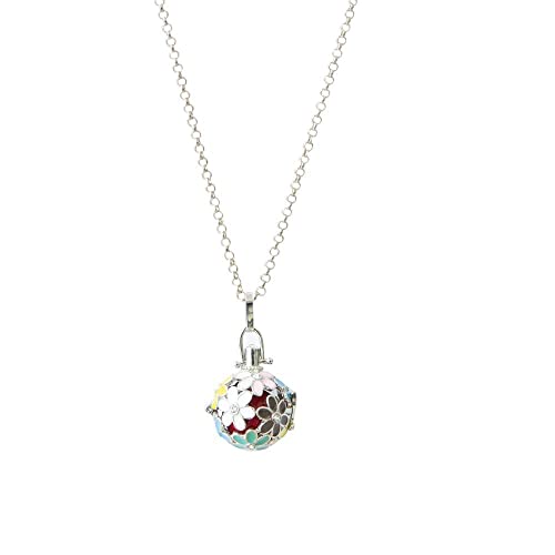 MEDURA Damen Engelsrufer Farbig Blume Kette Frieden Klangkugel Länge: 70cm Anhänger Lila Oder Rote Engelsklingel Für Harmonie Liebe Frieden (Engelsklingel Rot)