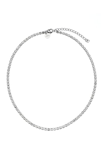 Leslii Damen-Kette Choker Glitzer Kropfband kurze Halskette weiße Strass-Kette silberne Modeschmuck-Kette Silber Weiß