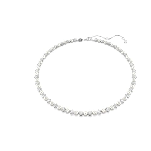 Swarovski Matrix Tennis Halskette, Kristallperle, Rundschliff, Weiß, Rhodiniert, Einheitsgröße